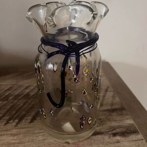 Blue and Gray Ruffled Accent Vase